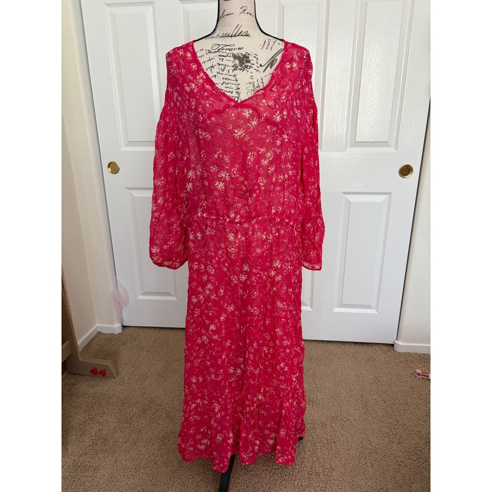 Free People Rare Feelings Maxi Dress Pink Floral V-Neck Long Sleeve Boho Size M - Picture 2 of 8